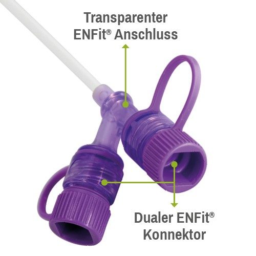 Ernährungssonde mit zwei ENFit-Konnektoren, Detailbild Konnektoren